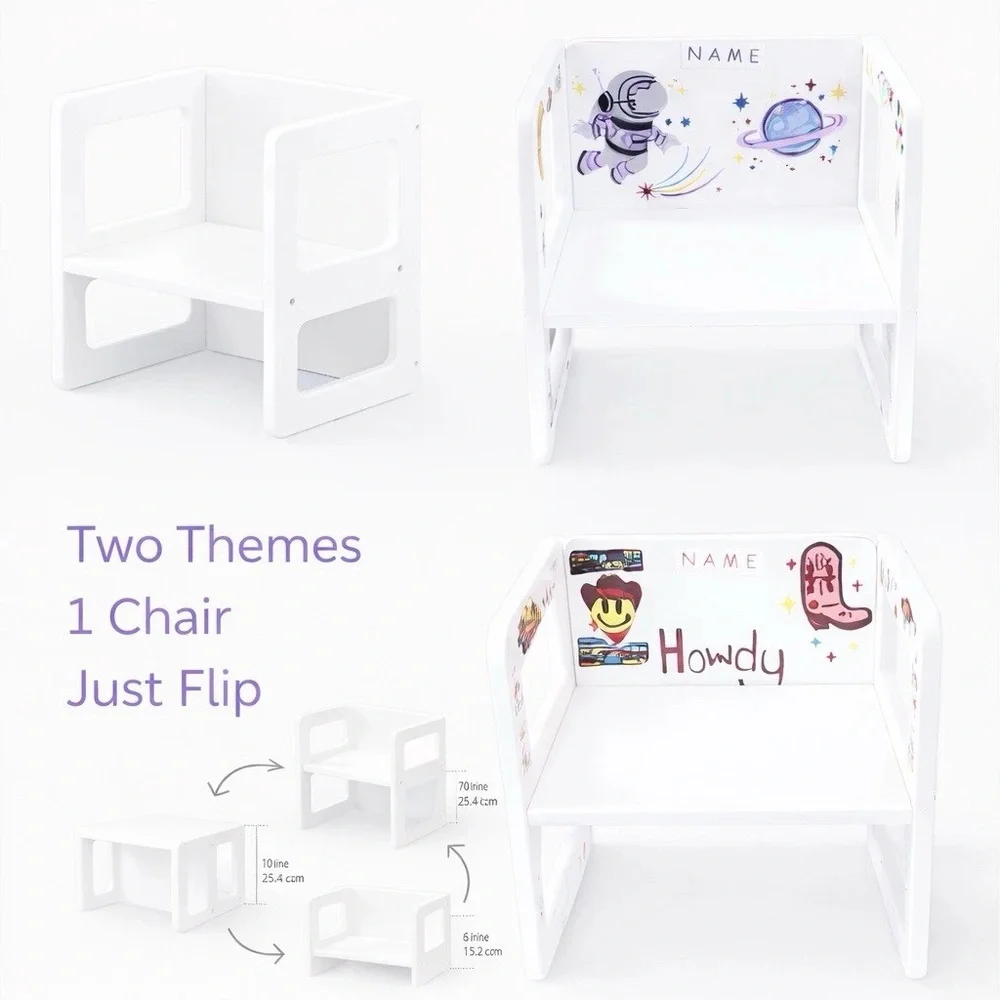 Personalized Montessori Weaning Chair Wood 3 Heights Ages 1-3 Astronaut/Western